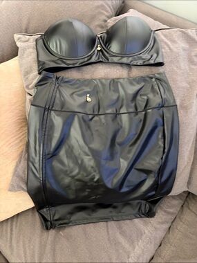 Black Faux Leather Bustier Top and Skirt Set